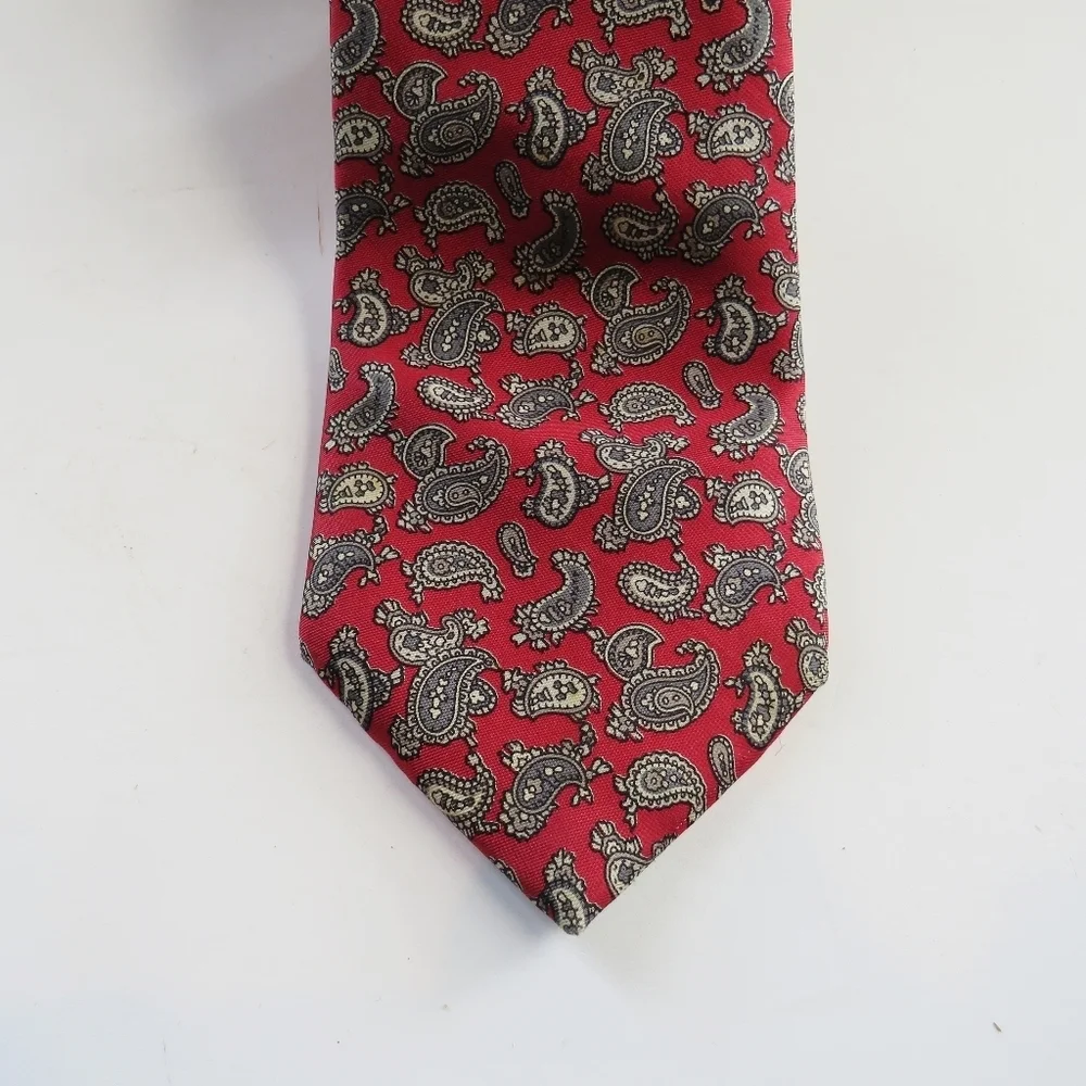 Vintage Pierre Balmain Paris Silk Red Gray Paisley Tie